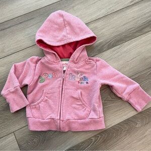 Vintage Baby Girl 9 Month OshKosh B'gosh Pink Embroidered Hoodie Sweatshirt